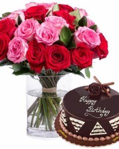 24 Mix Roses with cake